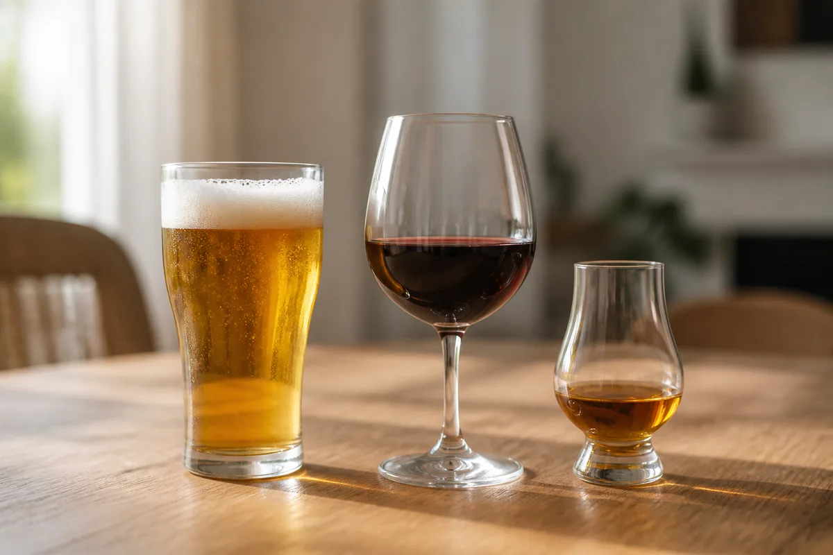 Verre de bière posé sur une table de bar en bois, clés de voiture à côté